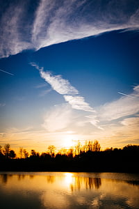 nubes, amanecer, al atardecer, Lago, naturaleza, reflexión, Scenic