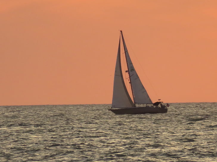sail, sailing vessel, sunset, ocean, abendstimmung, sea, romantic