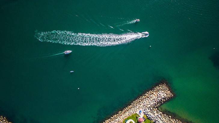 aerial, photo, power, boat, body, water, sea