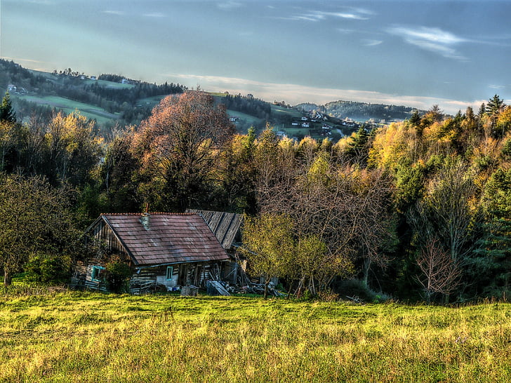 casa de campo, natureza, montanhas, casa de madeira, Outono, chalé de madeira, paisagem