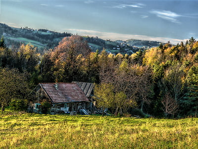 Cottage, natura, montagne, Casa di legno, autunno, cottage di legno, paesaggio