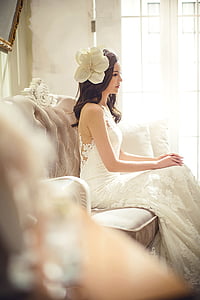wedding dresses, fashion, character, bride, veil, white dress, young woman