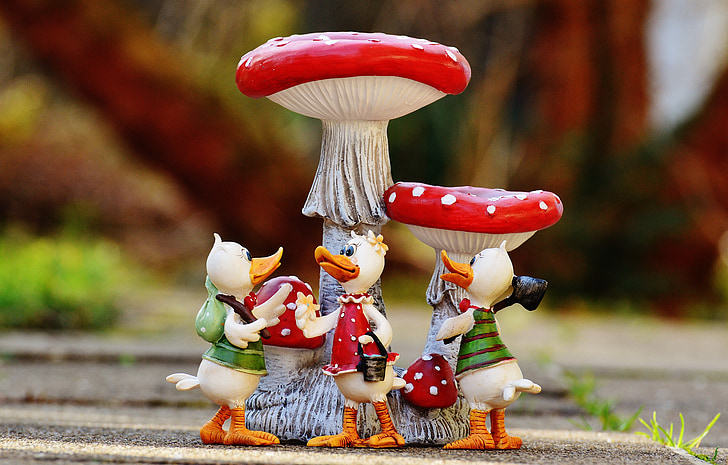 patos, engraçado, Grupo, cogumelos, bonito, pedra da arte, Figura