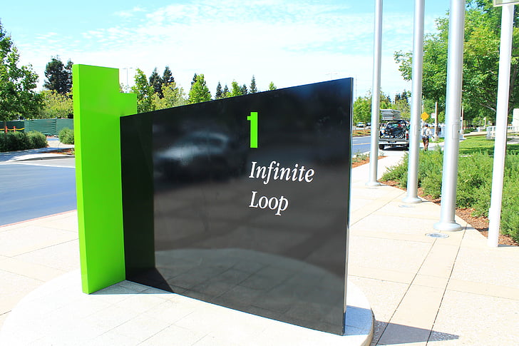 California, Apple, învaţă, Nero, 1 infinite loop, semn, Compania
