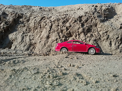 Desert, hory, auto, auto, červená, hračka