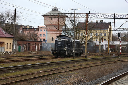 gamle damplokomotiv, jernbanestasjon, gammel tog, nowa sól, Polen jernbanen, jernbane spor, tog