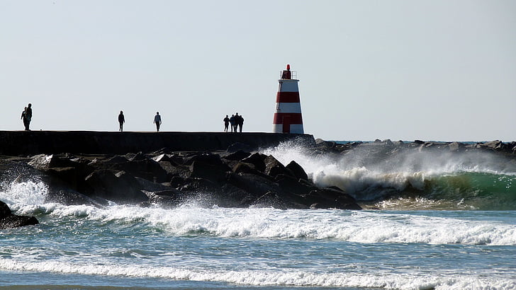 Lighthouse, bølge, kyst, spray, Rock, Surf, tilbage lys