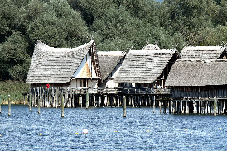 casas palafitas, Lago de Constança, habitações de Lago, unteruhldingen, Museu, Uhldingen, férias