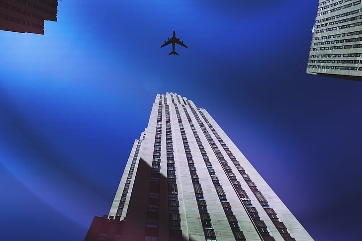 vliegtuig, het platform, gebouwen, stad, centrum, New york, New york city