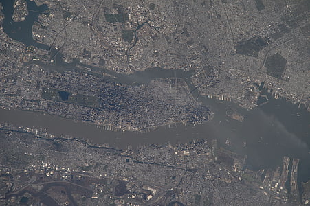 曼哈顿, 纽约城, 纽约, 空间, 城市景观, 美国, 鸟瞰图