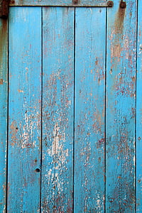 синьо, дървени, късат, все още, елементи, нещата, вратата