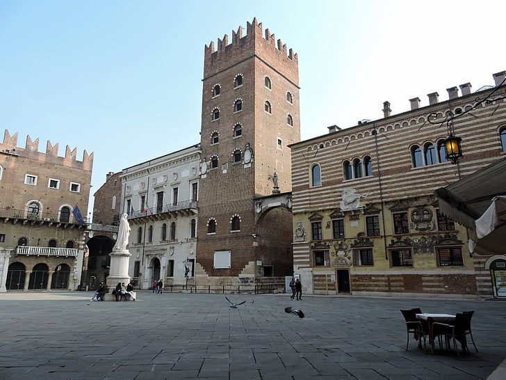 Piazza, Dante, Verona, monument, gebouw, oude, Italië