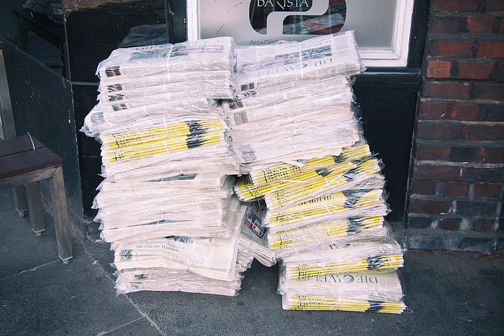 bundle, newspapers, beside, wall, business, education, Pile