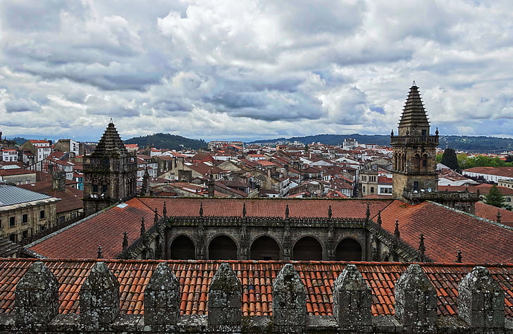 rooftop, courtyard, medieval, city, cathedral, red, exterior