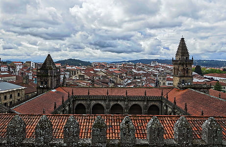 sur le toit, Cour intérieure, médiévale, ville, Cathédrale, rouge, extérieur
