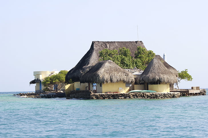 đảo, tôi à?, Quần đảo Rosario, Cartagena, Colombia, màu xanh, túp lều