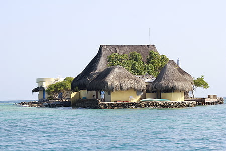 Isola, mare, Isole del Rosario, Cartagena, Colombia, blu, capanna