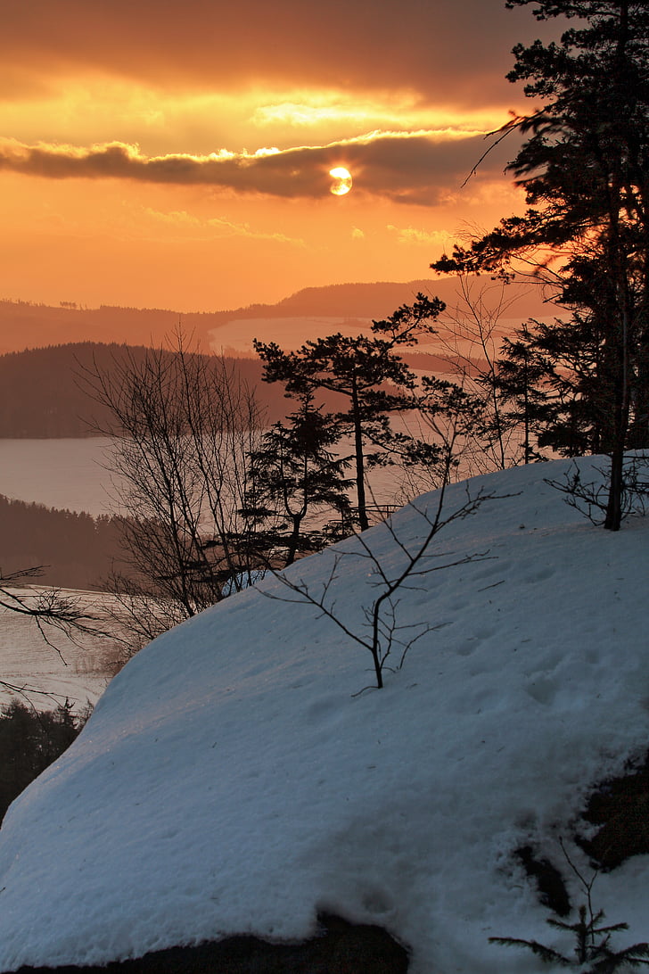 Oosten, Bergen, winter, sneeuw, zon, landschap, natuur