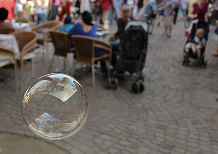 soap bubble, floating, bubble, reflections, air, summer, lightweight