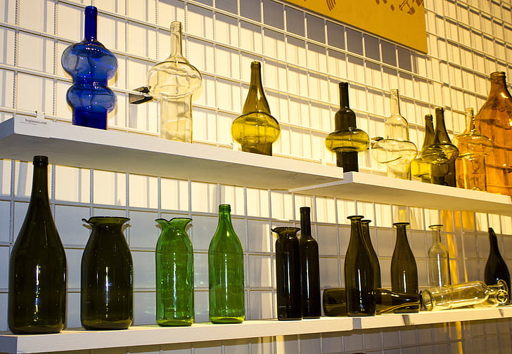 ampolles, vidre, ampolla, Cristall, ampolles, l'exposició, en forma d'ampolles