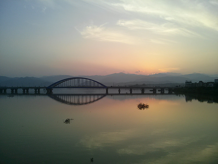 řeka, Most, záře, obloha, oblouk, Chuncheon, Soyang řeka