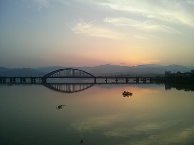 rivier, brug, gloed, hemel, boog, Chuncheon, Soyang rivier