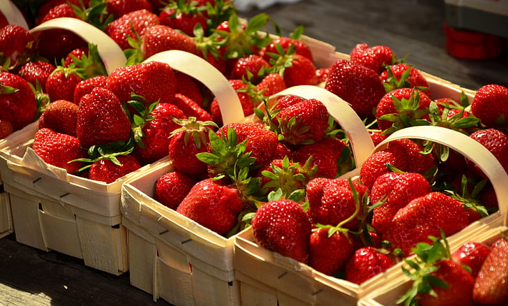 maasikad, punane, puuviljad, maitsev, Armas, suvel, turu