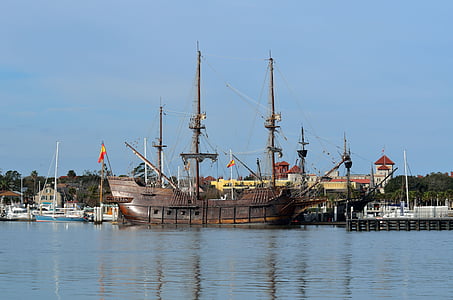 galleon ship, mast, sails, vintage, retro, restored, galleon