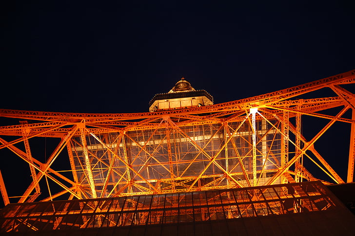 close-up, Eiffeltårnet, Frankrig, vartegn, lys, nat, Paris