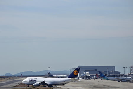 Japonija, Osaka, Kansai tarptautinis oro uostas, lėktuvas, orlaivių, kraštovaizdžio, mėlynas dangus