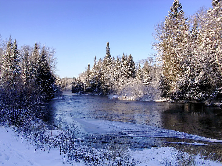 wisconsin, namekagon river, winter, snow, ice, forest, trees