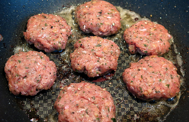 minced meat, meat balls, meatballs, coleslaw, burger, pan, sear