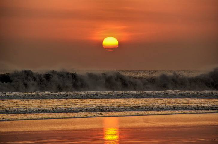 Západ slunce, Bali, pláž, oceán, Já?, Indonésie, voda