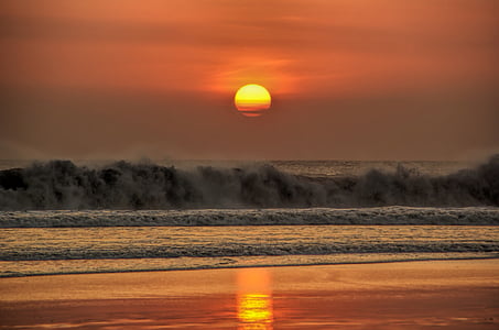 zachód słońca, Bali, Plaża, Ocean, morze, Indonezja, wody