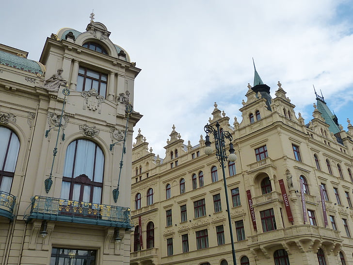 Praga, Repubblica Ceca, centro storico, storicamente, facciata, Art nouveau, Lanterna