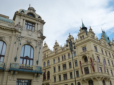 Praha, Čekijos Respublika, Senamiestis, istoriškai, fasadas, Art Nouveau stiliaus, žibintai