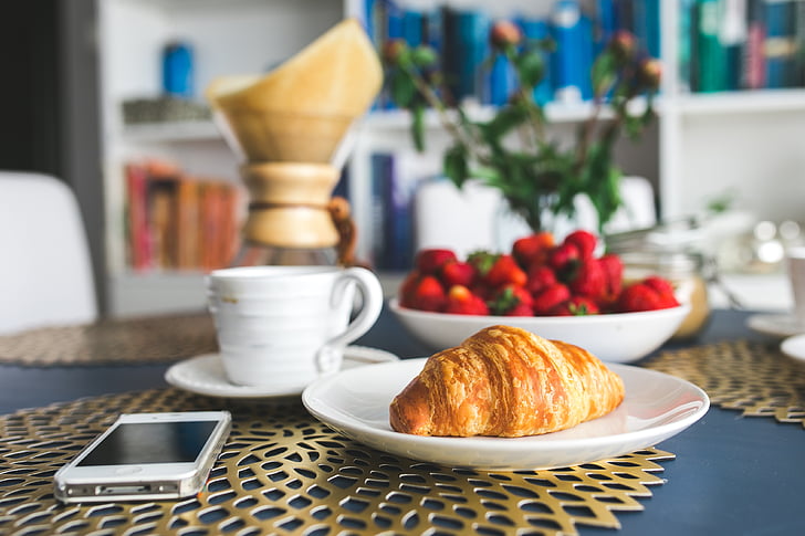 Pagari, Hommikusöök, kohvik, kohvi, croissant, Cup, toidu