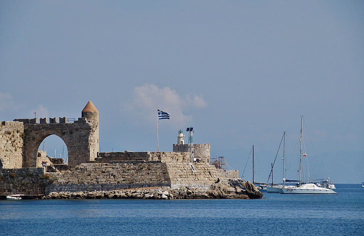 Grecia, Rodos, Puerto, las paredes de la, mar, Fort, arquitectura