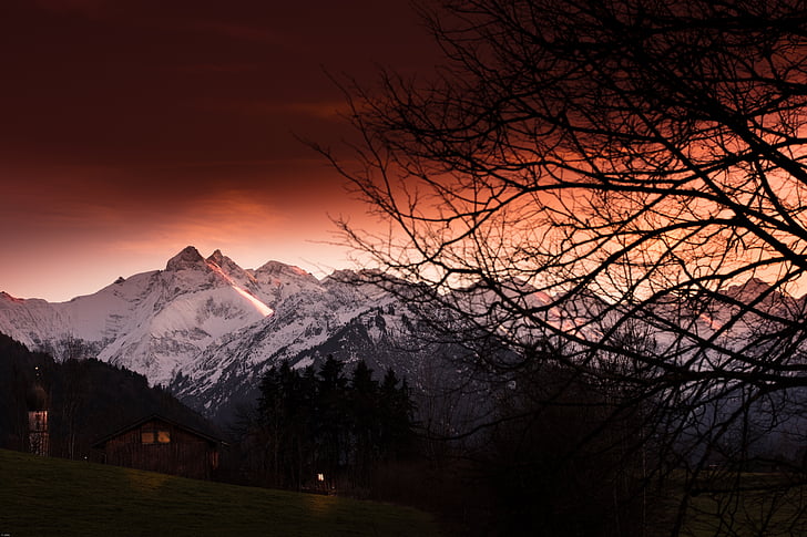 Allgäu, otoño, bosque, montañas, luz de noche, místico, Alpine
