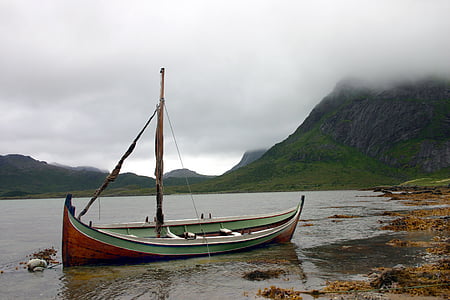 boot, zomer, mist, nautische vaartuig, natuur, berg, water