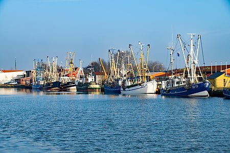 Büsum, Mecklenburg, Alemania, Puerto, barcos, barcos de pesca, barcos de vela