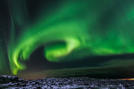 Aurora borealis, İzlanda, Kuzey, gökyüzü, gece, Aurora, fenomen