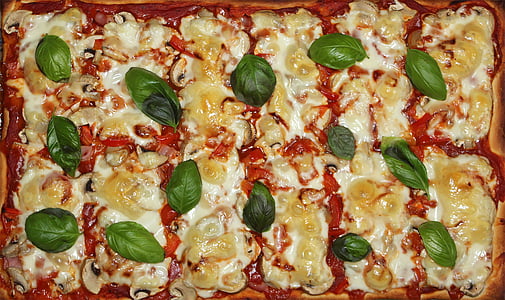 pizza, enni, olasz, élelmiszer, bazsalikom, feltöltési pizza, sütni a pizza