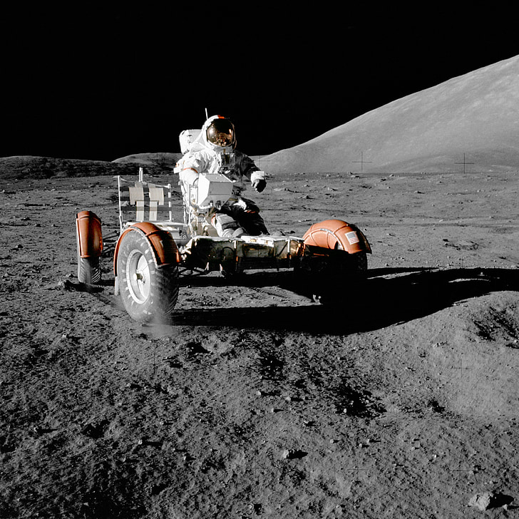 transporto priemonės palydovas, astronautas, erdvė kelionės, mėnulis buggy, Mėnulio rover, Apolono 17, LRV