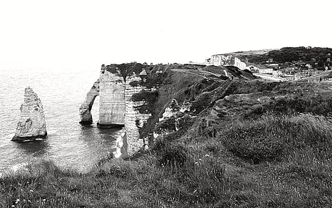 falaise, Felsentor, Côte, Normandie, rochers en pierre côte, mer, Côte d’albâtre