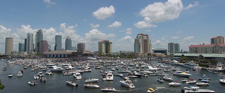 Skyline, Tampa, Florida, kikötő, csónakok, esemény, Amerikai Egyesült Államok
