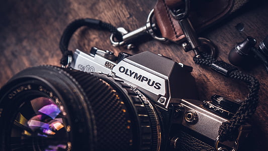 kaamera, Olympus, objektiiv, DSLR, must, pits, puidust