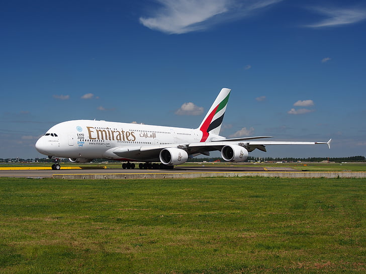 Emirates, airbus a380, aeromobili, aereo, aeroplano, Aeroporto, Jet