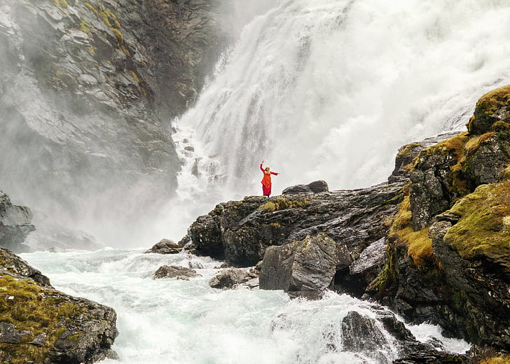ballerino, cascata, Norvegia, rocce, paesaggio, Wilderness, paesaggio