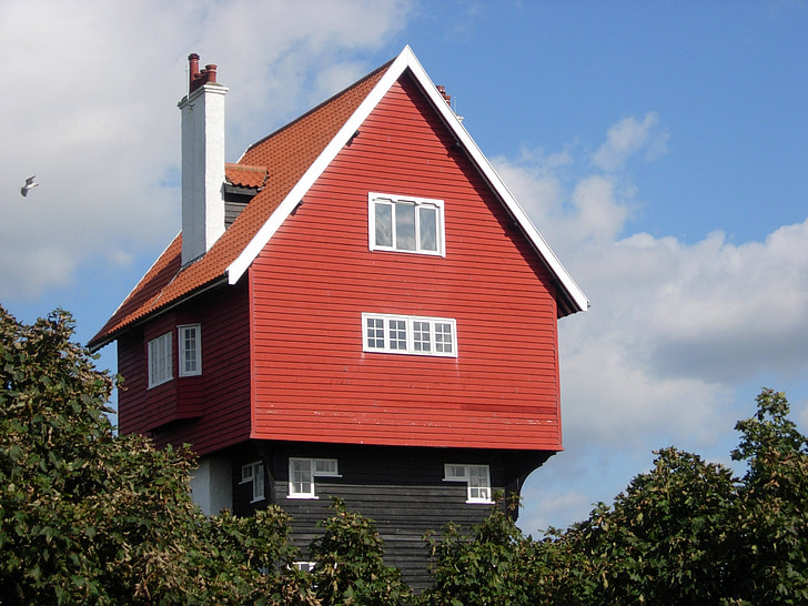 Thorpeness, molino de viento, Suffolk, Costa, Aldeburgh, nubes casa